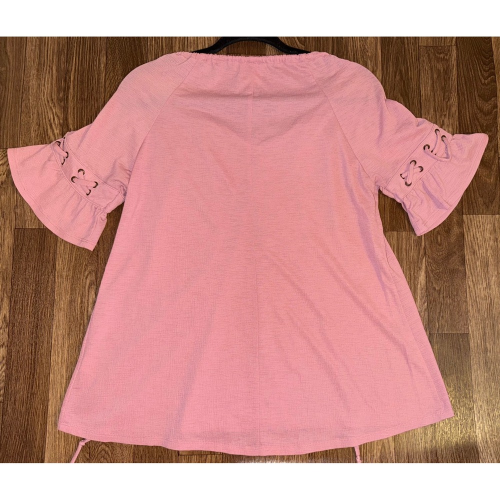 Naif Pink Lace Up Sleeve Bardot Off Shoulder Blouse Top Size L - Picture 6 of 7